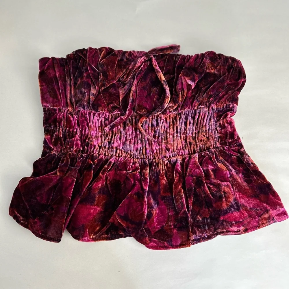 NWT Anthropologie Somerset Strapless Tube Top Blouse Size Small Floral Velvet